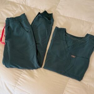 Figs Teal Jogger Pants with Red Drawstring